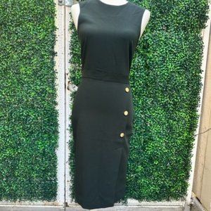 Brand New Dark Green Midi Dress with Gold Buttons
